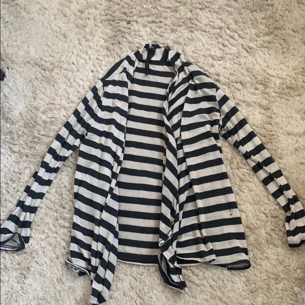 Grey and White Striped Cardigan